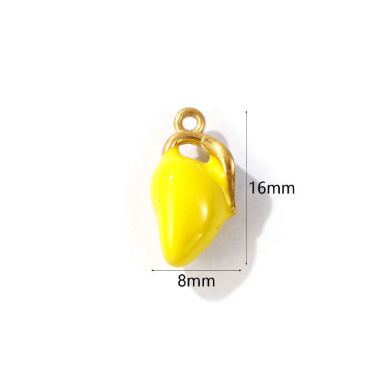 Immagine di 1 Pz Placcatura Sottovuoto PVD Ecologica 304 Acciaio Inossidabile 3D Ciondoli Placcato Oro 18K Giallo Frutto Di Mango Smalto 16mm x 8mm