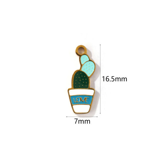 Immagine di 2 Pz Placcatura Sottovuoto PVD Ecologica 304 Acciaio Inossidabile Collezione Flora Ciondoli Placcato Oro 18K Bianco & Verde Pianta in Caso Love Smalto 16.5mm x 7mm