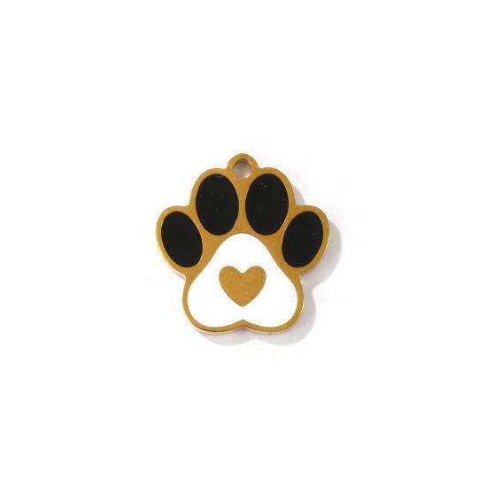 Picture of 2 PCs Eco-friendly PVD Vacuum Plating 304 Stainless Steel Pet Memorial Charms 18K Gold Plated Paw Print Enamel 16mm x 15mm