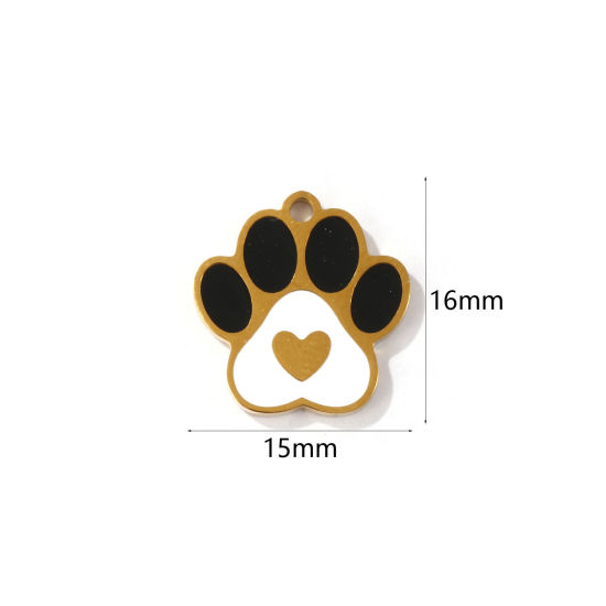 Picture of 2 PCs Eco-friendly PVD Vacuum Plating 304 Stainless Steel Pet Memorial Charms 18K Gold Plated Paw Print Enamel 16mm x 15mm