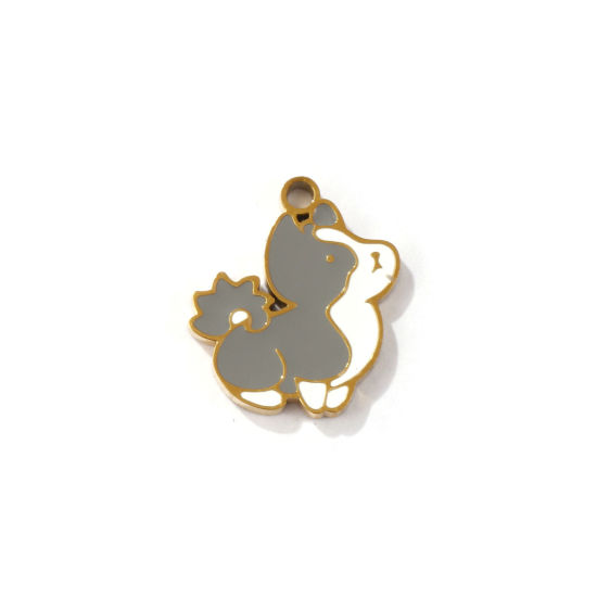 Picture of 2 PCs Eco-friendly PVD Vacuum Plating 304 Stainless Steel Pet Memorial Charms 18K Gold Plated Dog Animal Enamel 14mm x 12mm