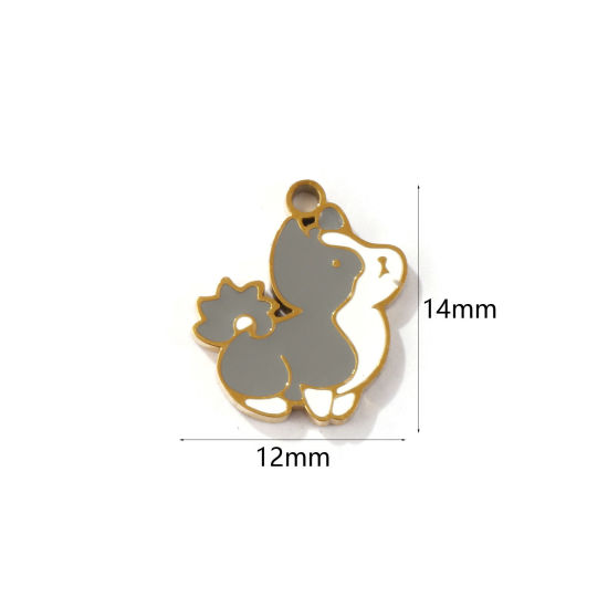 Picture of 2 PCs Eco-friendly PVD Vacuum Plating 304 Stainless Steel Pet Memorial Charms 18K Gold Plated Dog Animal Enamel 14mm x 12mm