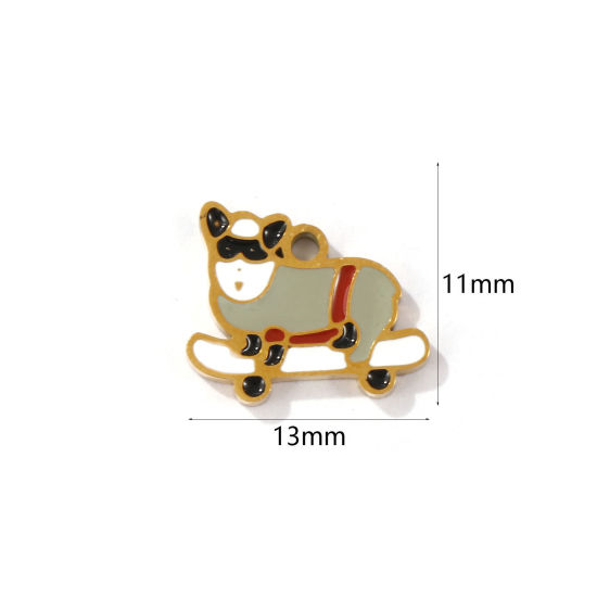 Picture of 2 PCs Eco-friendly PVD Vacuum Plating 304 Stainless Steel Pet Memorial Charms 18K Gold Plated Dog Animal Enamel 13mm x 11mm