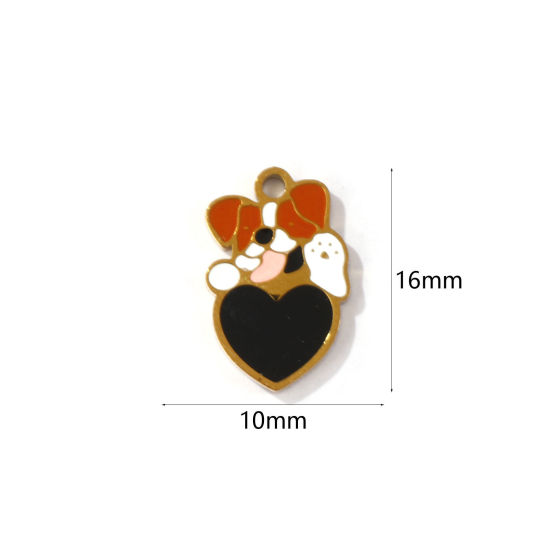 Picture of 2 PCs Eco-friendly PVD Vacuum Plating 304 Stainless Steel Pet Memorial Charms 18K Gold Plated Dog Animal Heart Enamel 16mm x 10mm