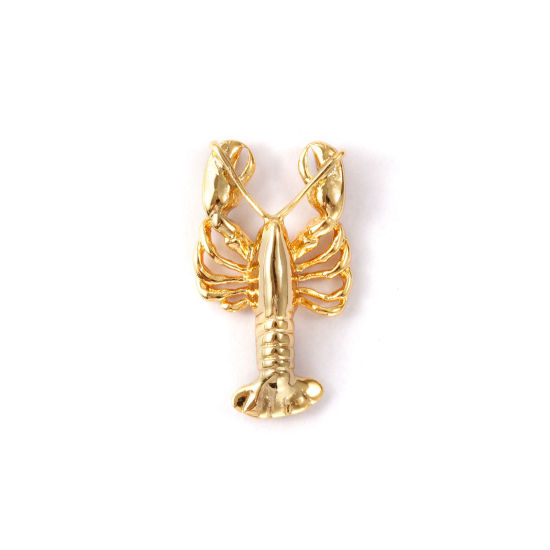 Immagine di 2 Pz Ecologico Ottone Gioielli Oceanici Pendenti Charms Connettori 18K Vero Oro Placcato Aragosta 3D 28mm x 16mm