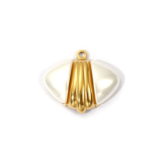 Picture of 1 Piece Eco-friendly PVD Vacuum Plating 304 Stainless Steel Charms 18K Real Gold Plated White Shell Acrylic Imitation Pearl 22mm x 19.5mm