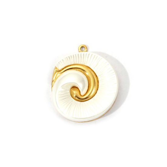 Picture of 1 Piece Eco-friendly PVD Vacuum Plating 304 Stainless Steel Charms 18K Real Gold Plated White Conch/ Sea Snail Acrylic Imitation Pearl 26mm x 22mm