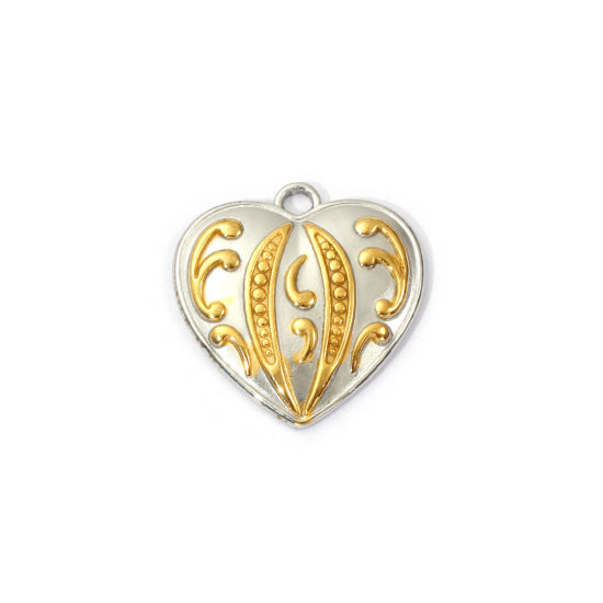 Immagine di 1 Pz Placcatura Sottovuoto PVD Ecologica 304 Acciaio Inossidabile San Valentino Ciondoli 18K Vero Oro Placcato & Tono Argento Doppio Colore Cuore Struttura 20mm x 19mm