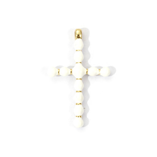 Bild von 1 Piece Eco-friendly Brass Religious Charms 18K Real Gold Plated White Enamel Cross 3.6cm x 2.3cm