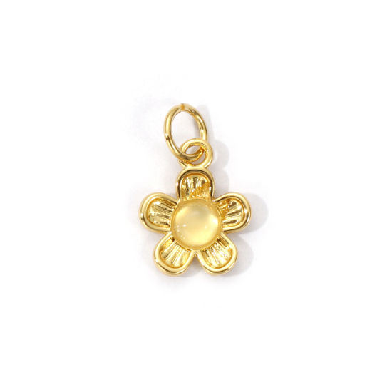Image de 1 Pièce Breloques Respectueux de la Nature en Laiton & Jade Plaqué Or Véritable 18K Beige Fleur 16mm x 10mm