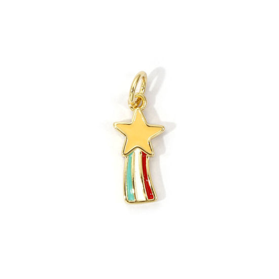 Picture of 2 PCs Eco-friendly Brass Galaxy Charms 18K Real Gold Plated Multicolor Enamel Meteor 18mm x 7mm