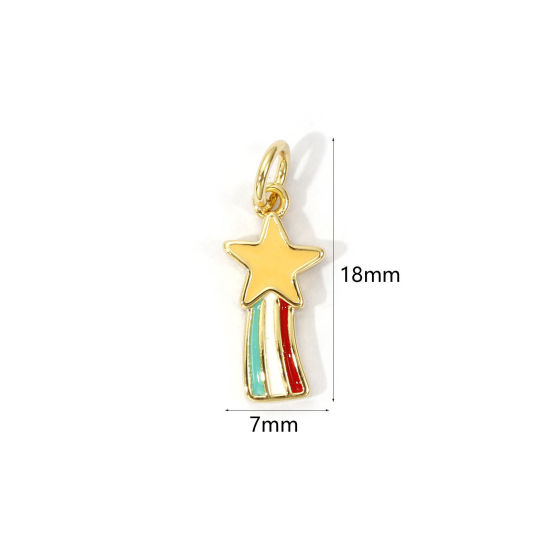 Picture of 2 PCs Eco-friendly Brass Galaxy Charms 18K Real Gold Plated Multicolor Enamel Meteor 18mm x 7mm