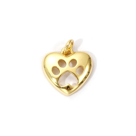 2 PCs Eco-friendly Brass Pet Memorial Charms 18K Real Gold Plated Heart Paw Print Hollow 15mm x 12.5mm