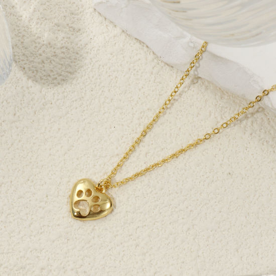 Picture of 2 PCs Eco-friendly Brass Pet Memorial Charms 18K Real Gold Plated Heart Paw Print Hollow 15mm x 12.5mm