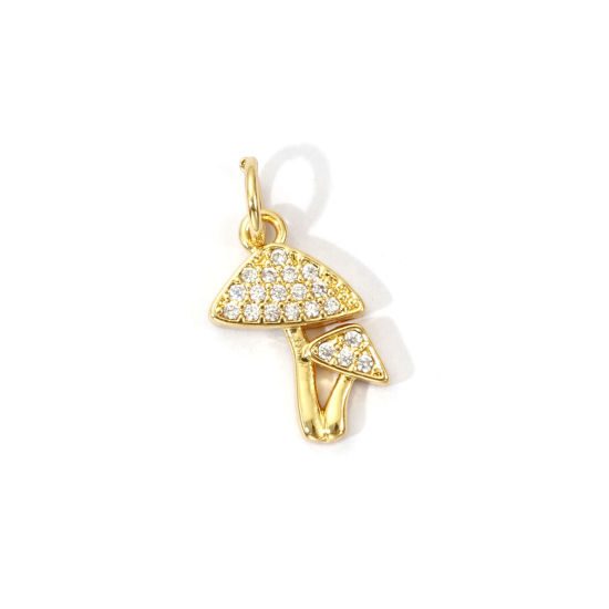 Imagen de 2 Unidades Respetuoso del Medio Ambiente Latón Colgantes 18K Oro Real Chapado Seta Micro Pave Claro Circón Artificial 17mm x 9mm