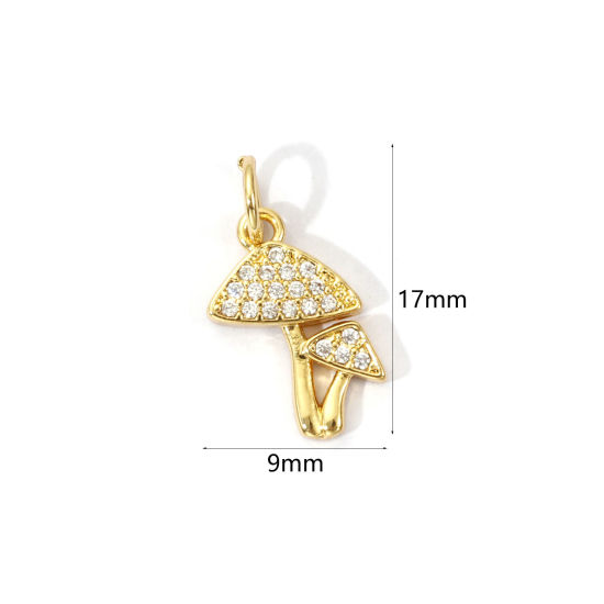 Imagen de 2 Unidades Respetuoso del Medio Ambiente Latón Colgantes 18K Oro Real Chapado Seta Micro Pave Claro Circón Artificial 17mm x 9mm