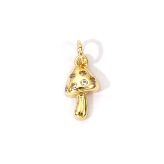 Imagen de 2 Unidades Respetuoso del Medio Ambiente Latón Colgantes 18K Oro Real Chapado Seta Claro Circón Artificial 16mm x 7mm