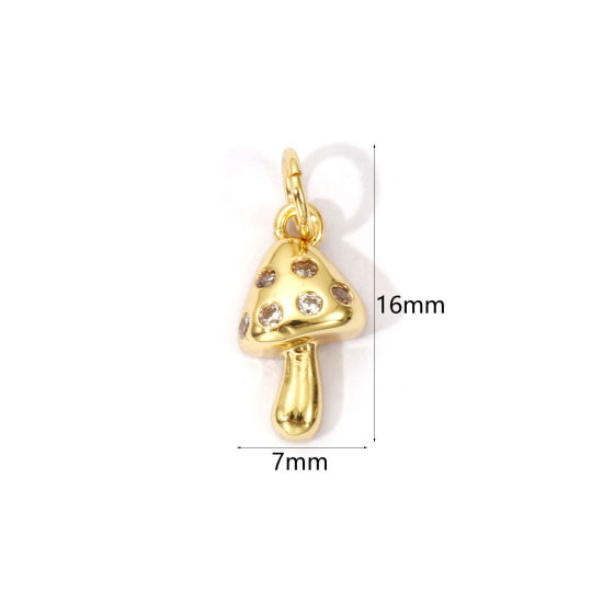 Imagen de 2 Unidades Respetuoso del Medio Ambiente Latón Colgantes 18K Oro Real Chapado Seta Claro Circón Artificial 16mm x 7mm