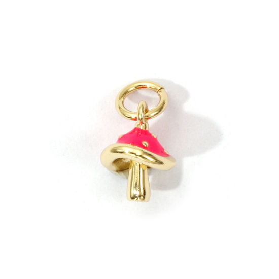 Imagen de 2 Unidades Respetuoso del Medio Ambiente Latón Colgantes 18K Oro Real Chapado Rosa Intenso Esmalte Seta 3D 13mm x 8mm