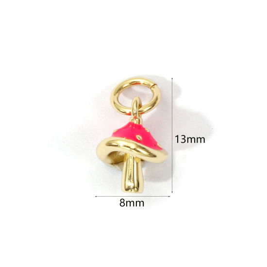 Imagen de 2 Unidades Respetuoso del Medio Ambiente Latón Colgantes 18K Oro Real Chapado Rosa Intenso Esmalte Seta 3D 13mm x 8mm