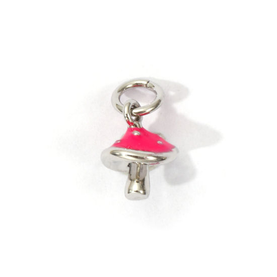 Imagen de 2 Unidades Respetuoso del Medio Ambiente Latón Colgantes Platino Real Chapado Rosa Intenso Esmalte Seta 3D 13mm x 8mm