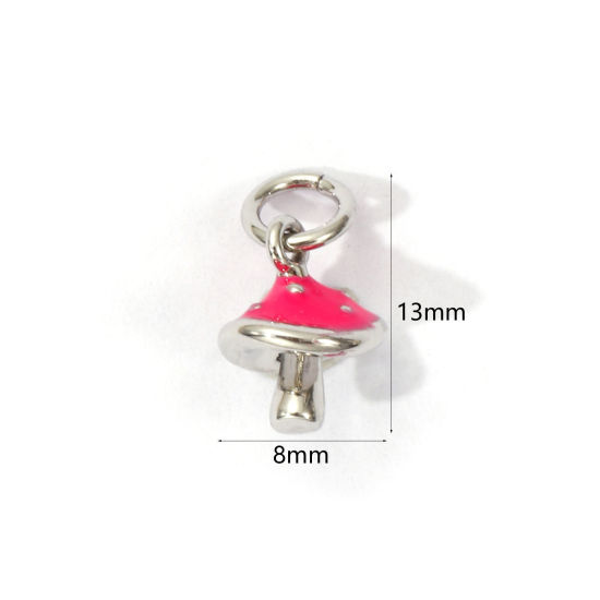 Imagen de 2 Unidades Respetuoso del Medio Ambiente Latón Colgantes Platino Real Chapado Rosa Intenso Esmalte Seta 3D 13mm x 8mm