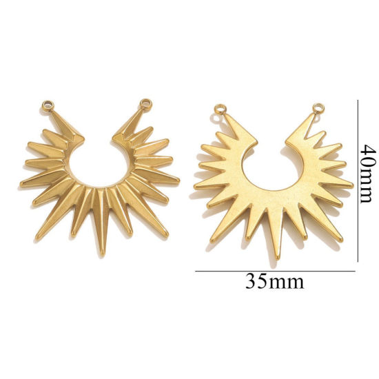 Immagine di 2 PCs Eco-friendly PVD Vacuum Plating 304 Stainless Steel Connectors Charms Pendants 18K Gold Plated Sun Rays 35mm x 40mm