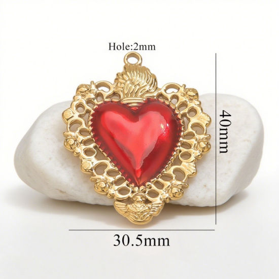 Изображение 1 Piece Eco-friendly PVD Vacuum Plating 304 Stainless Steel Pendant Charm Necklace 18K Gold Plated Red Heart Enamel 30.5mm x 40mm