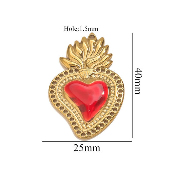 Изображение 1 Piece Eco-friendly PVD Vacuum Plating 304 Stainless Steel Pendant Charm Necklace 18K Gold Plated Red Heart Enamel 25mm x 40mm
