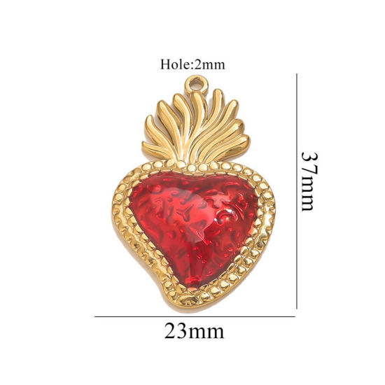 Изображение 1 Piece Eco-friendly PVD Vacuum Plating 304 Stainless Steel Pendant Charm Necklace 18K Gold Plated Red Heart Enamel 23mm x