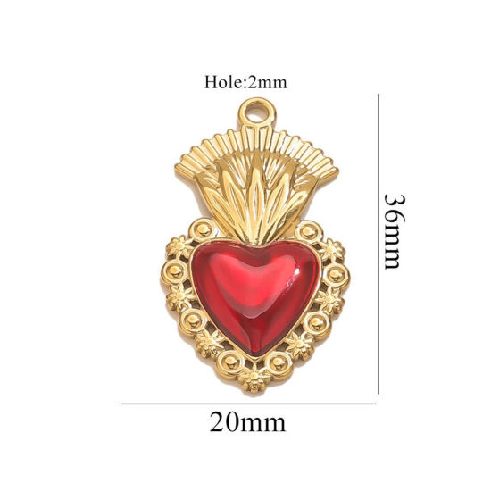 Изображение 1 Piece Eco-friendly PVD Vacuum Plating 304 Stainless Steel Pendant Charm Necklace 18K Gold Plated Red Heart Enamel 20mm x 36mm