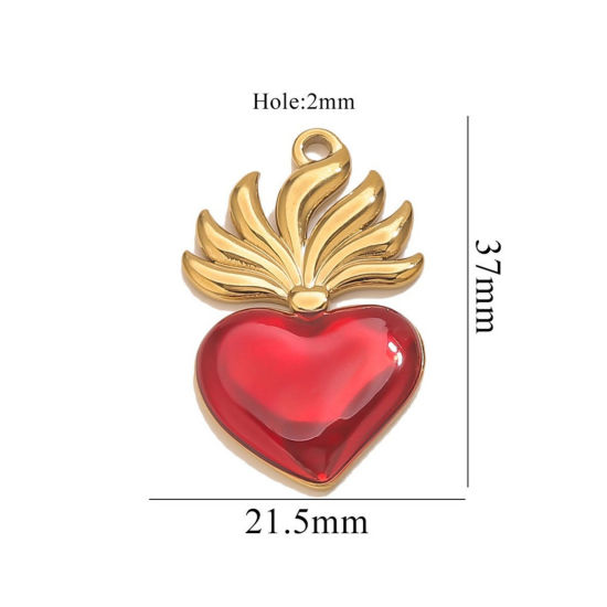 Изображение 1 Piece Eco-friendly PVD Vacuum Plating 304 Stainless Steel Pendant Charm Necklace 18K Gold Plated Red Heart Enamel 21.5mm x 37mm