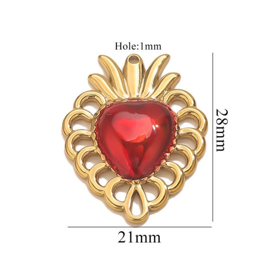 Изображение 1 Piece Eco-friendly PVD Vacuum Plating 304 Stainless Steel Pendant Charm Necklace 18K Gold Plated Red Heart Enamel 21mm x 28mm