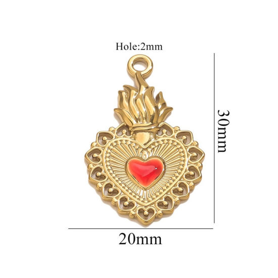 Изображение 1 Piece Eco-friendly PVD Vacuum Plating 304 Stainless Steel Pendant Charm Necklace 18K Gold Plated Red Heart Enamel 20mm x 30mm
