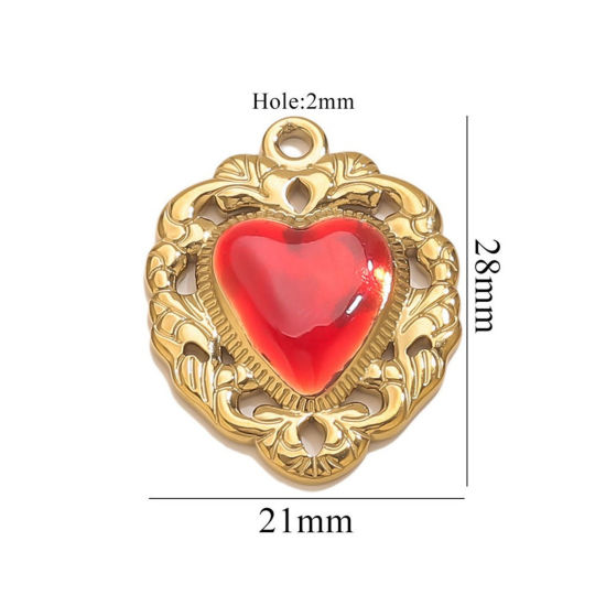 Изображение 1 Piece Eco-friendly PVD Vacuum Plating 304 Stainless Steel Pendant Charm Necklace 18K Gold Plated Red Heart Enamel 21mm x 24mm