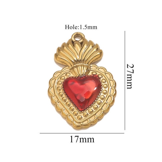 Изображение 1 Piece Eco-friendly PVD Vacuum Plating 304 Stainless Steel Pendant Charm Necklace 18K Gold Plated Red Heart Enamel 17mm x 27mm
