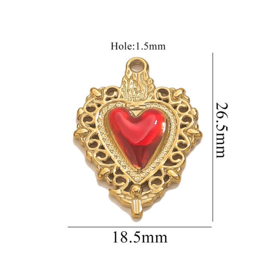 Изображение 1 Piece Eco-friendly PVD Vacuum Plating 304 Stainless Steel Pendant Charm Necklace 18K Gold Plated Red Heart Enamel 18.5mm x 26.5mm