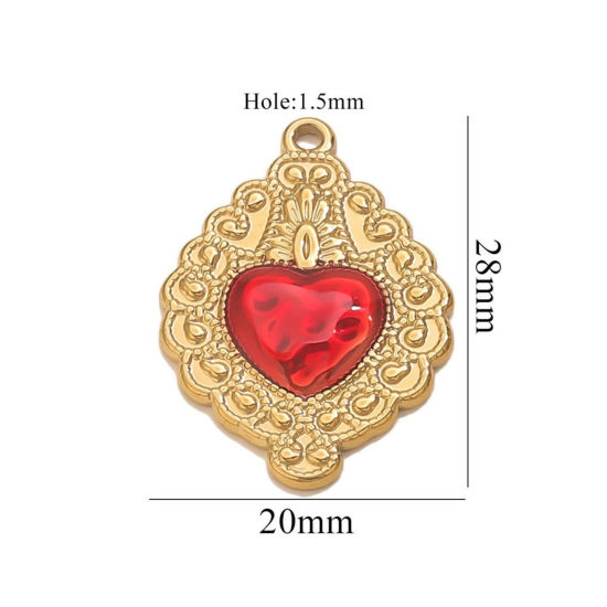 Изображение 1 Piece Eco-friendly PVD Vacuum Plating 304 Stainless Steel Pendant Charm Necklace 18K Gold Plated Red Heart Enamel 20mm x 28mm