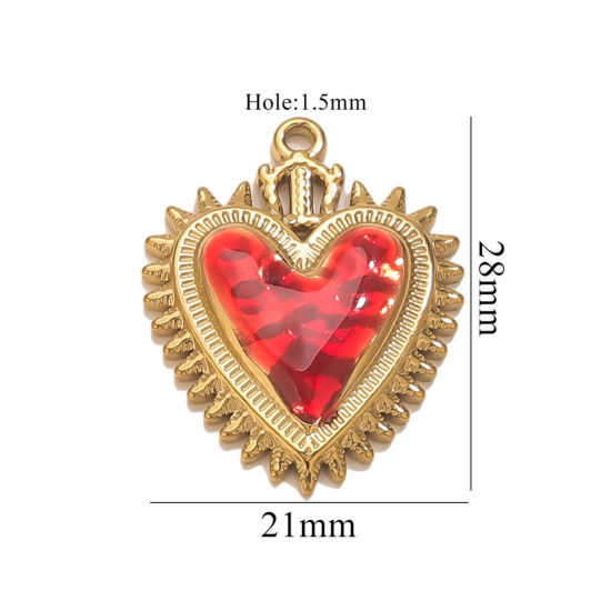 Изображение 1 Piece Eco-friendly PVD Vacuum Plating 304 Stainless Steel Pendant Charm Necklace 18K Gold Plated Red Heart Enamel 21mm x 28mm