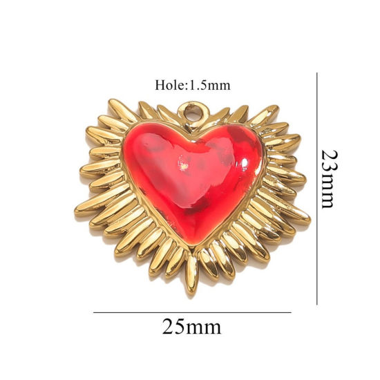 Изображение 1 Piece Eco-friendly PVD Vacuum Plating 304 Stainless Steel Pendant Charm Necklace 18K Gold Plated Red Heart Enamel 25mm x 23mm