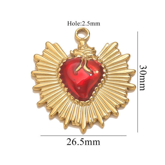 Изображение 1 Piece Eco-friendly PVD Vacuum Plating 304 Stainless Steel Pendant Charm Necklace 18K Gold Plated Red Heart Enamel 26.5mm x 20mm