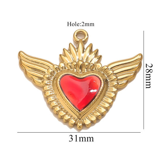 Изображение 1 Piece Eco-friendly PVD Vacuum Plating 304 Stainless Steel Pendant Charm Necklace 18K Gold Plated Red Heart Enamel 31mm x 28mm