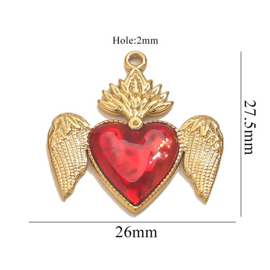 Изображение 1 Piece Eco-friendly PVD Vacuum Plating 304 Stainless Steel Pendant Charm Necklace 18K Gold Plated Red Heart Enamel 26mm x 27.5mm