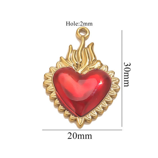 Изображение 1 Piece Eco-friendly PVD Vacuum Plating 304 Stainless Steel Pendant Charm Necklace 18K Gold Plated Red Heart Enamel 20mm x 30mm