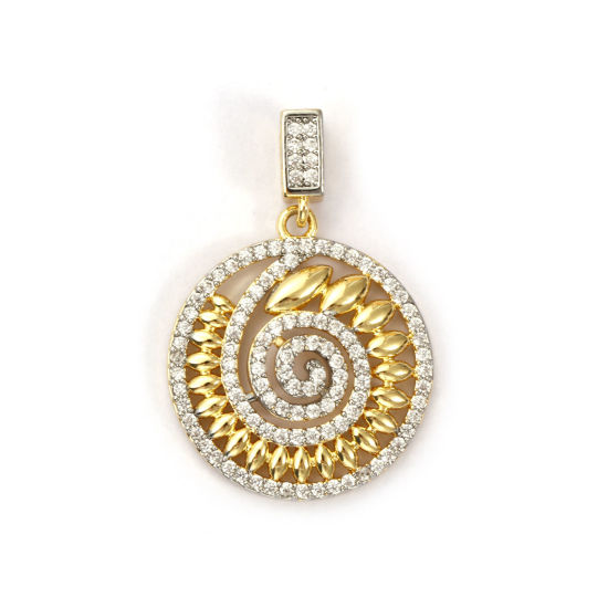 Bild von 1 Piece Brass Pendants 18K Gold Plated & Platinum Plated Round Spiral Two Tone Clear Cubic Zirconia 3.2cm x 2.2cm