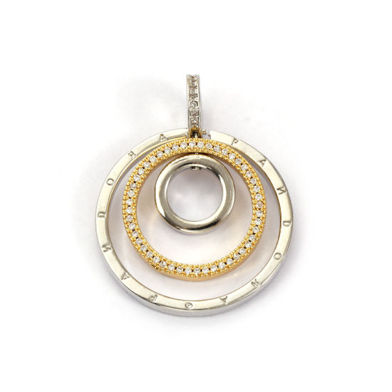 Bild von 1 Piece Brass Pendants 18K Gold Plated & Platinum Plated Circle Ring Rotatable Clear Cubic Zirconia 3.6cm x 2.8cm