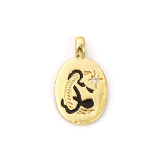 Immagine di 2 PCs Brass Galaxy Charms 18K Gold Plated Black Enamel Oval Moon Clear Cubic Zirconia 23mm x 14mm