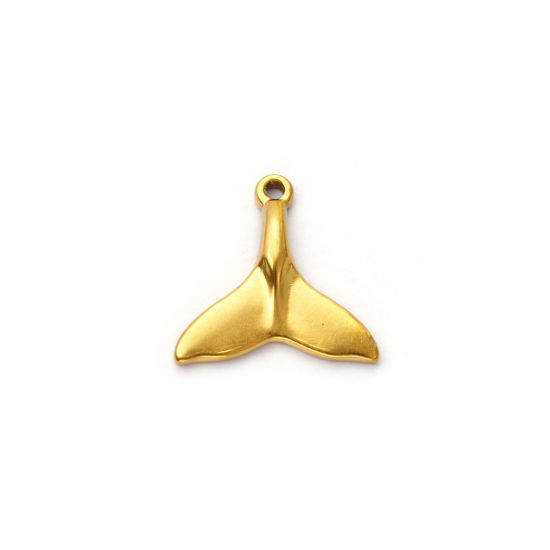 Изображение 2 ШТ Экологичное вакуумное PVD-покрытие 304 Нержавеющая Сталь Подвески 18K настоящее золото с покрытием Хвост кита 19мм x 18мм