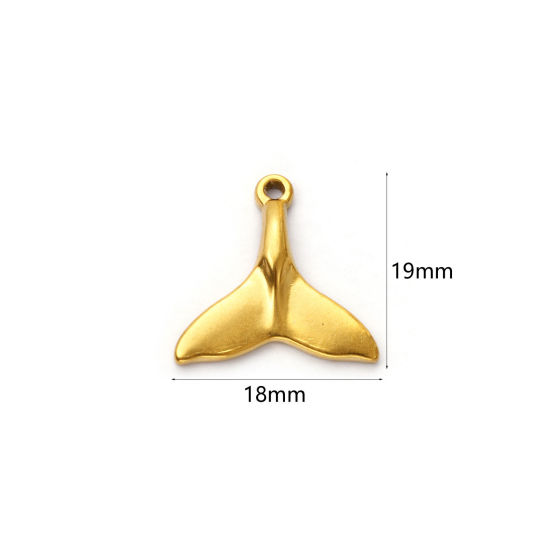 Изображение 2 ШТ Экологичное вакуумное PVD-покрытие 304 Нержавеющая Сталь Подвески 18K настоящее золото с покрытием Хвост кита 19мм x 18мм