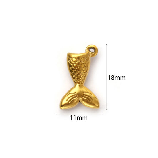 Изображение 2 ШТ Экологичное вакуумное PVD-покрытие 304 Нержавеющая Сталь Подвески 18K настоящее золото с покрытием Рыбий хвост Трехмерный 18мм x 11мм